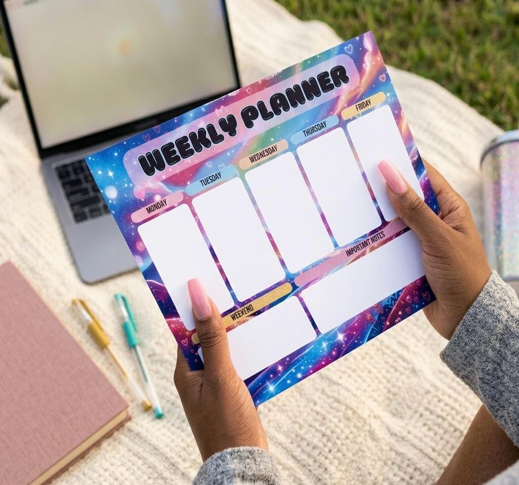 Weekly Organizer Notepad | Undated Productivity Planner Pad | A5 Desk Pad (30 Sheets)