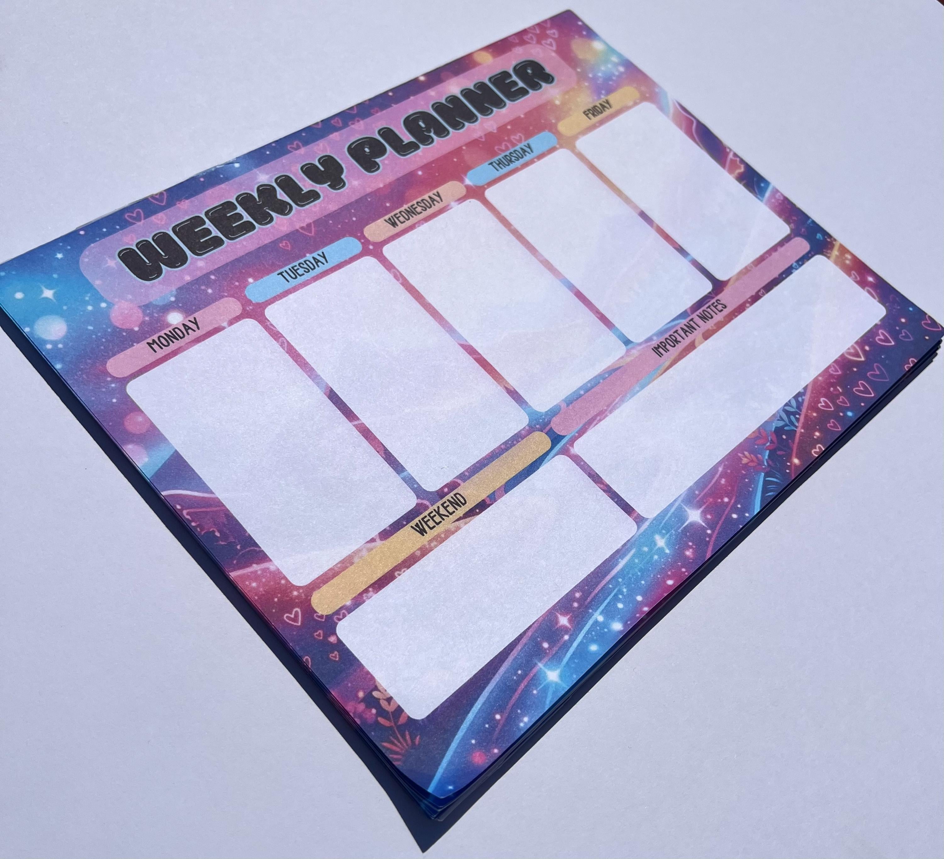 Pastel Weekly Planner Notepad | Landscape Desk Organizer | 30 Sheets, Handmade Productivity Pad