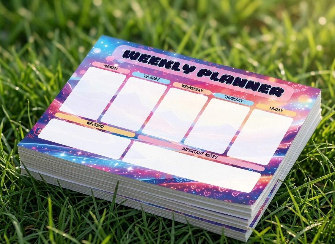 Pastel Weekly Planner Notepad | Landscape Desk Organizer | 30 Sheets, Handmade Productivity Pad