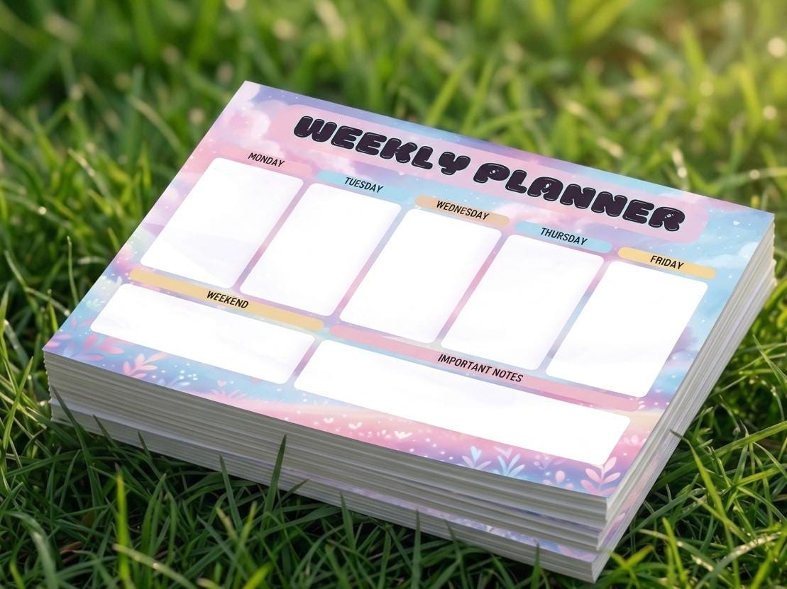Pastel Weekly Planner Notepad | A5 Desk Organizer, Daily Productivity Pad