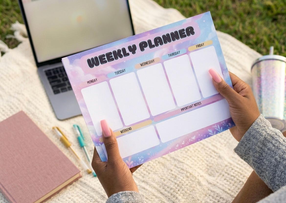 Pastel Weekly Planner Notepad | A5 Desk Organizer, Daily Productivity Pad