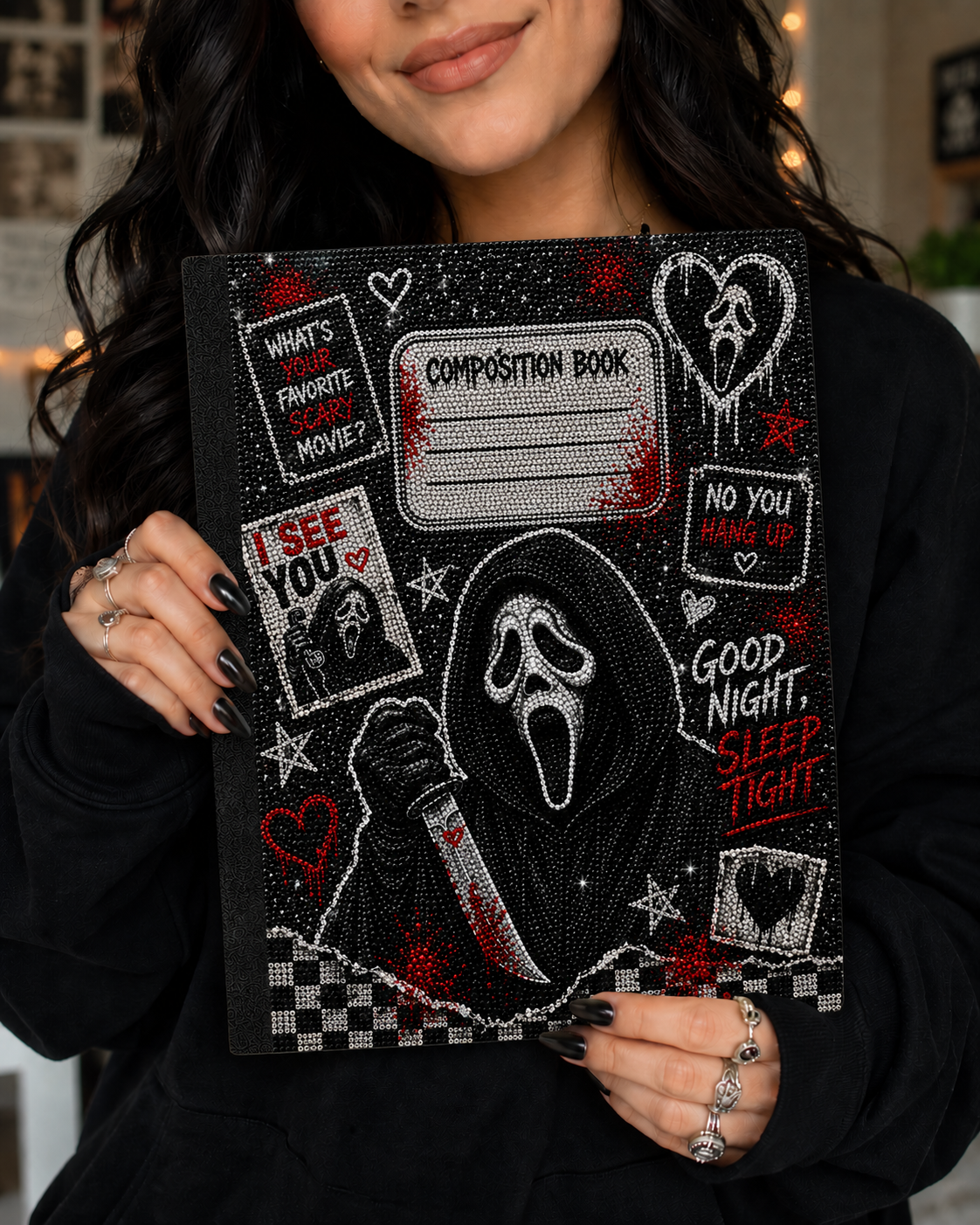 Ghostface Inspired Faux Bling Composition Notebook