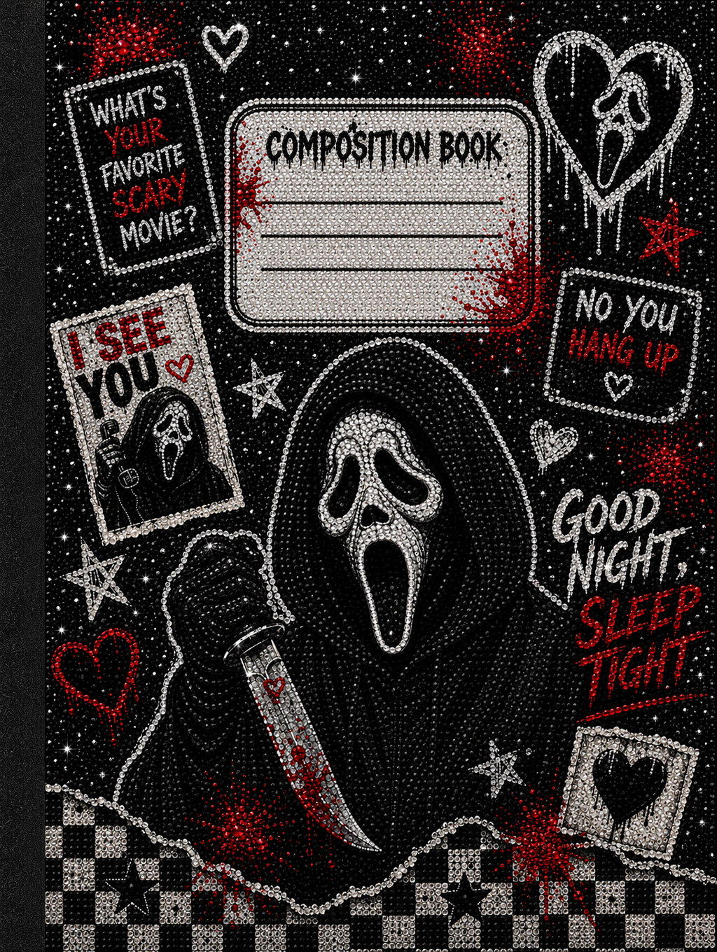 Ghostface Inspired Faux Bling Composition Notebook Cover PNG | Printable Digital Download