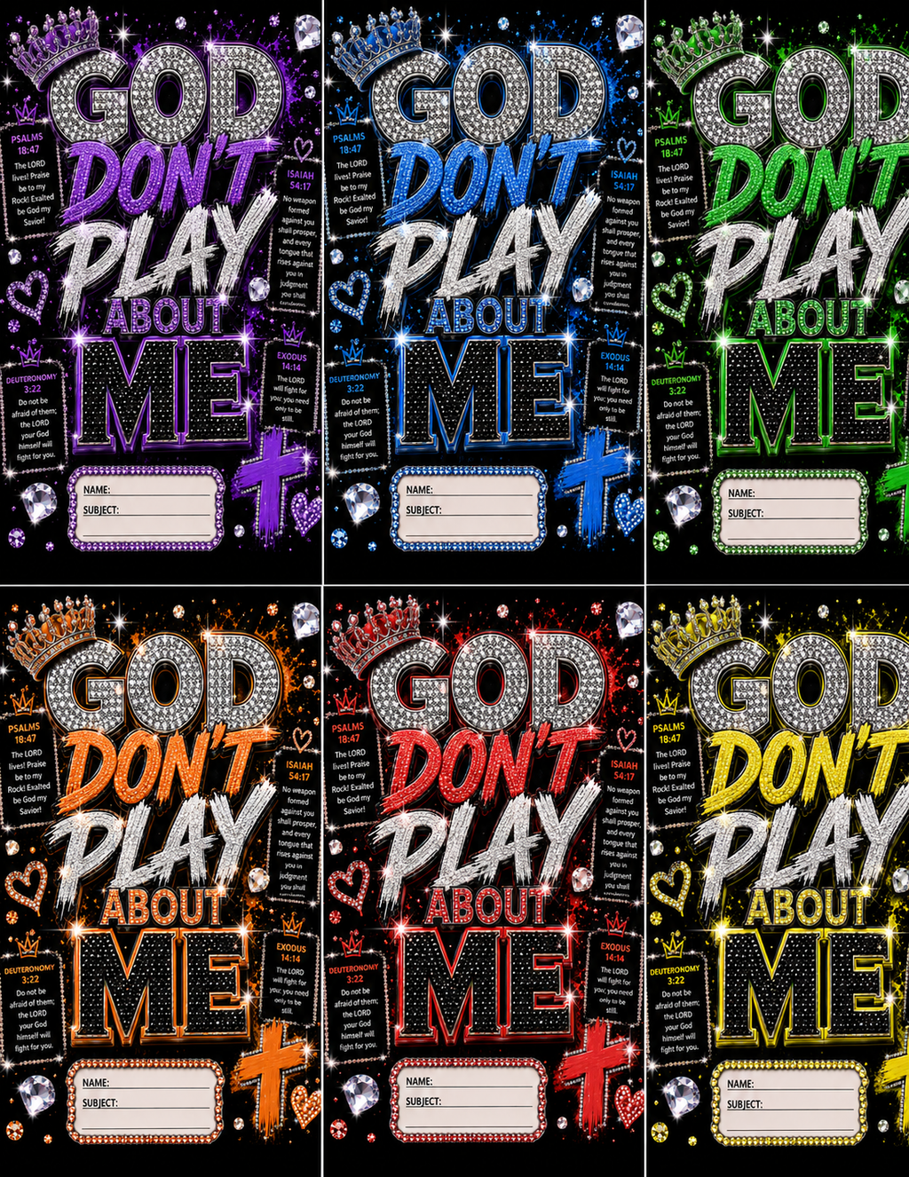 God Don't Play About Me Christian Composition Notebook | Faux Bling Faith Journal | Laminated Wide Ruled Notebook