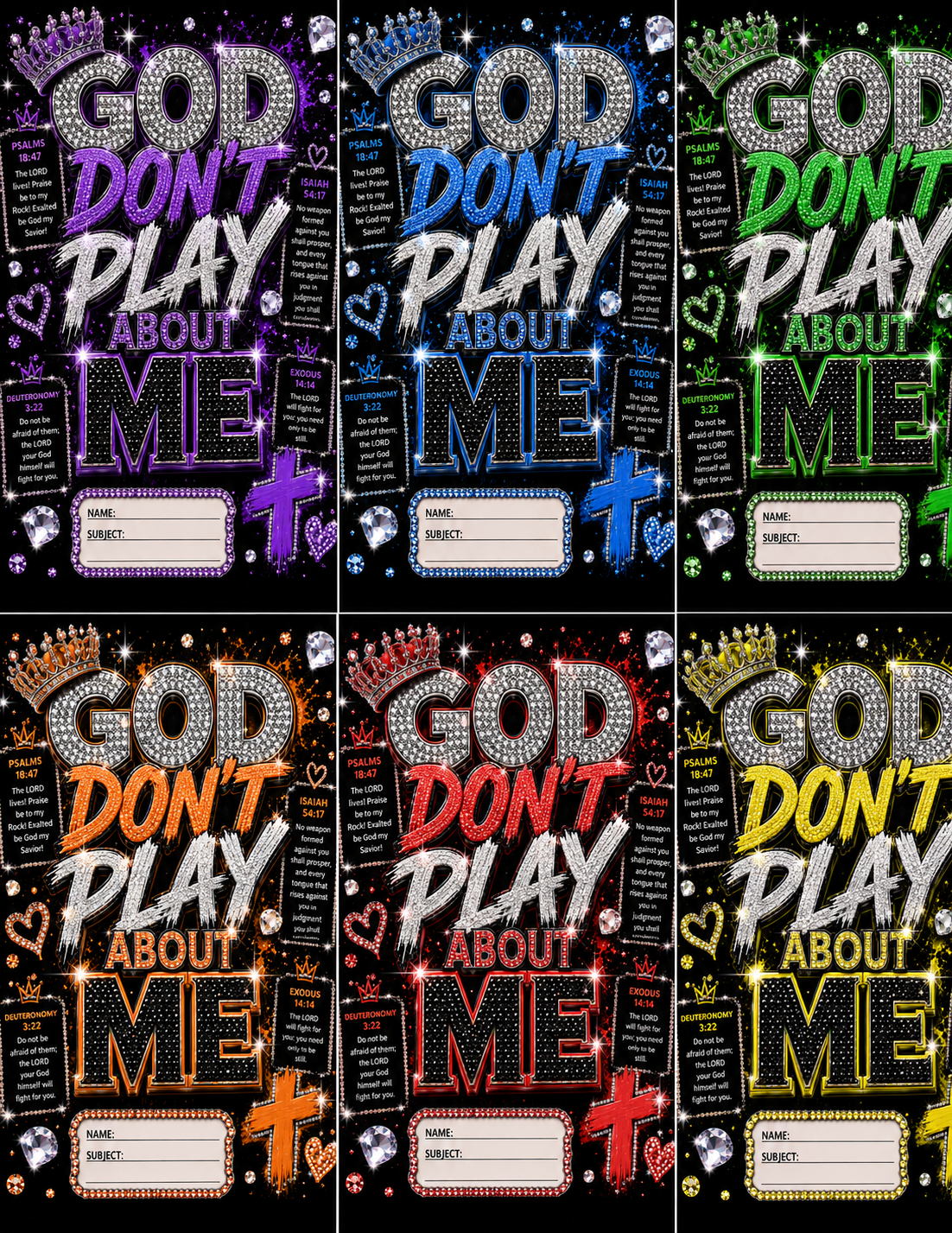 God Don't Play About Me Christian Composition Notebook | Faux Bling Faith Journal | Laminated Wide Ruled Notebook