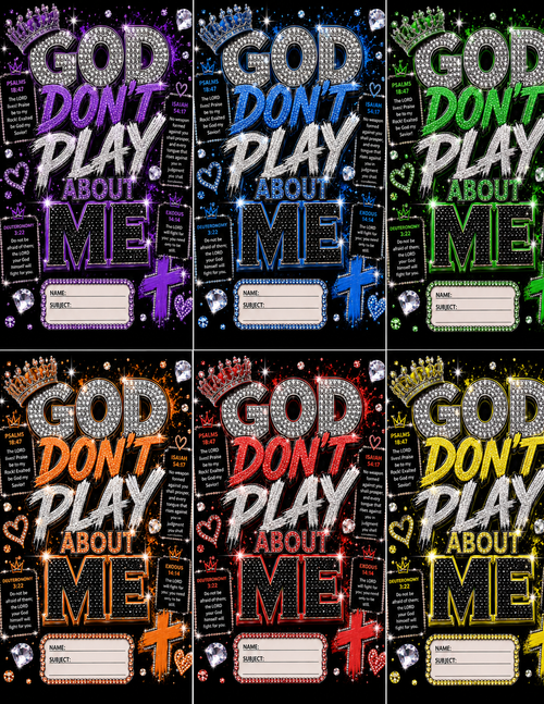 God Don't Play About Me Christian Composition Notebook | Faux Bling Faith Journal | Laminated Wide Ruled Notebook