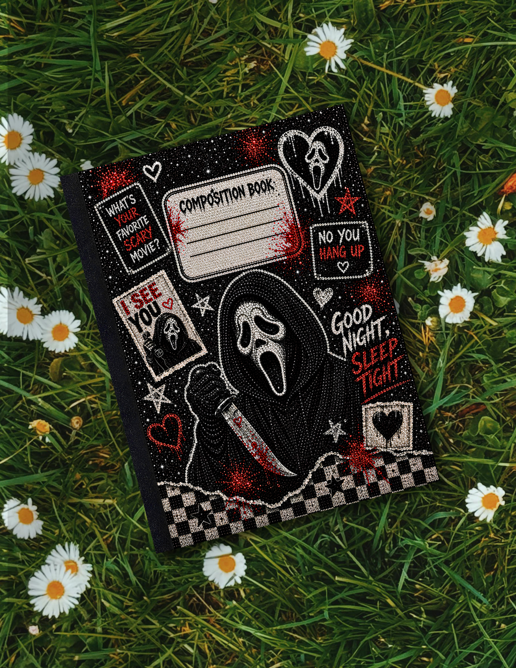 Ghostface Inspired Faux Bling Composition Notebook