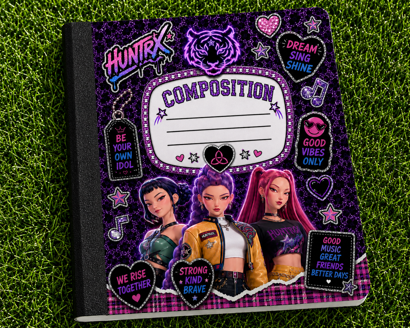 K-Pop HunterX Inspired Composition Notebook | Purple Pink Faux Bling College Ruled Journal | DIY Cover Option