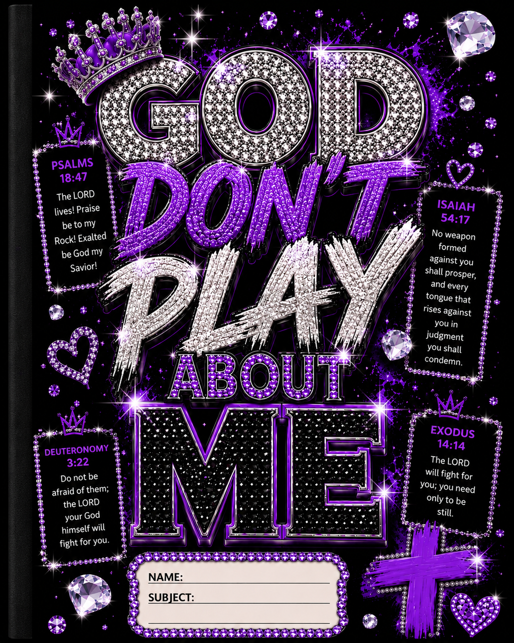 God Don't Play About Me Christian Composition Notebook | Faux Bling Faith Journal | Laminated Wide Ruled Notebook