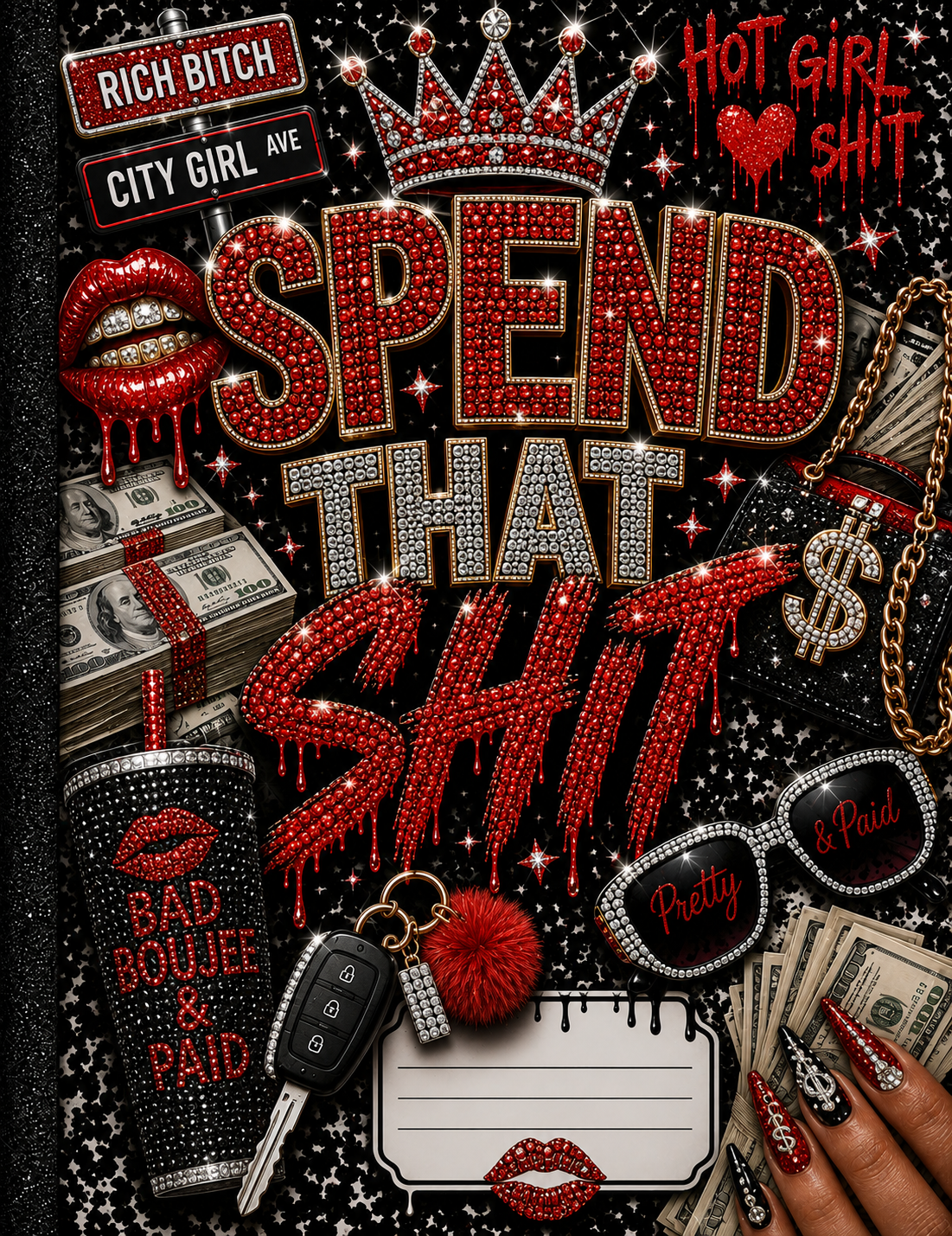 Spend That Sh*t Faux Bling Composition Notebook | Glam Journal | Trendy School Notebook | Handmade College Ruled Notebook
