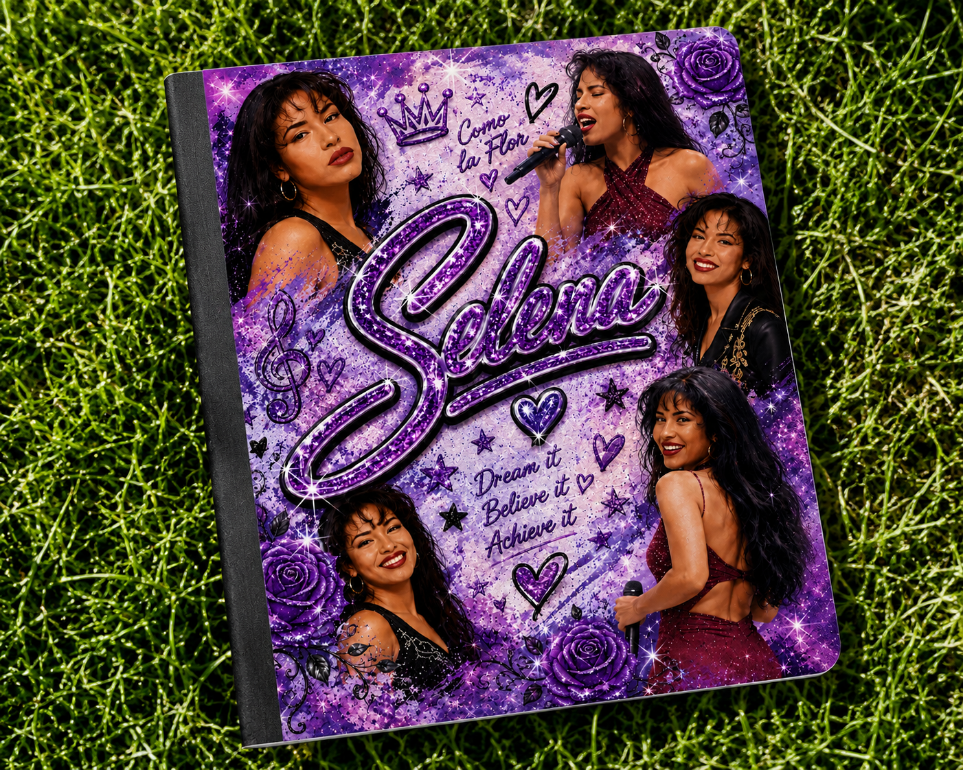 Selena Inspired Composition Notebook | Purple Glitter College Ruled Notebook | Glam Journal | Cute Aesthetic School Supplies
