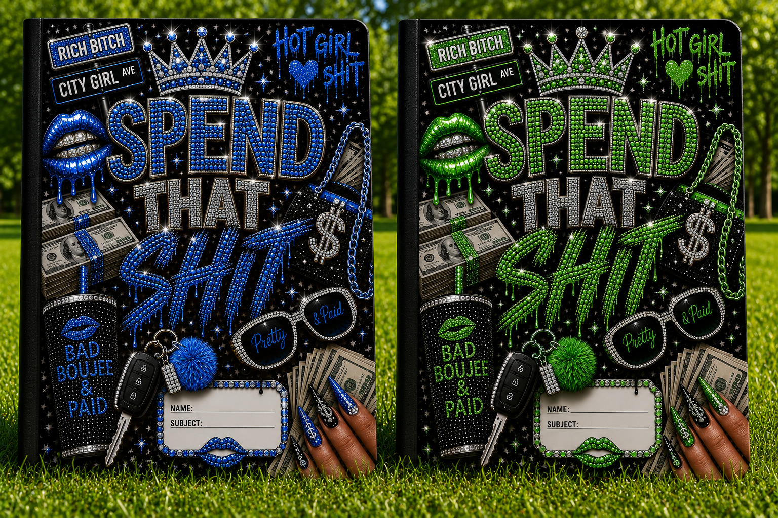Spend That Sh*t Faux Bling Composition Notebook | Glam Journal | Trendy School Notebook | Handmade College Ruled Notebook
