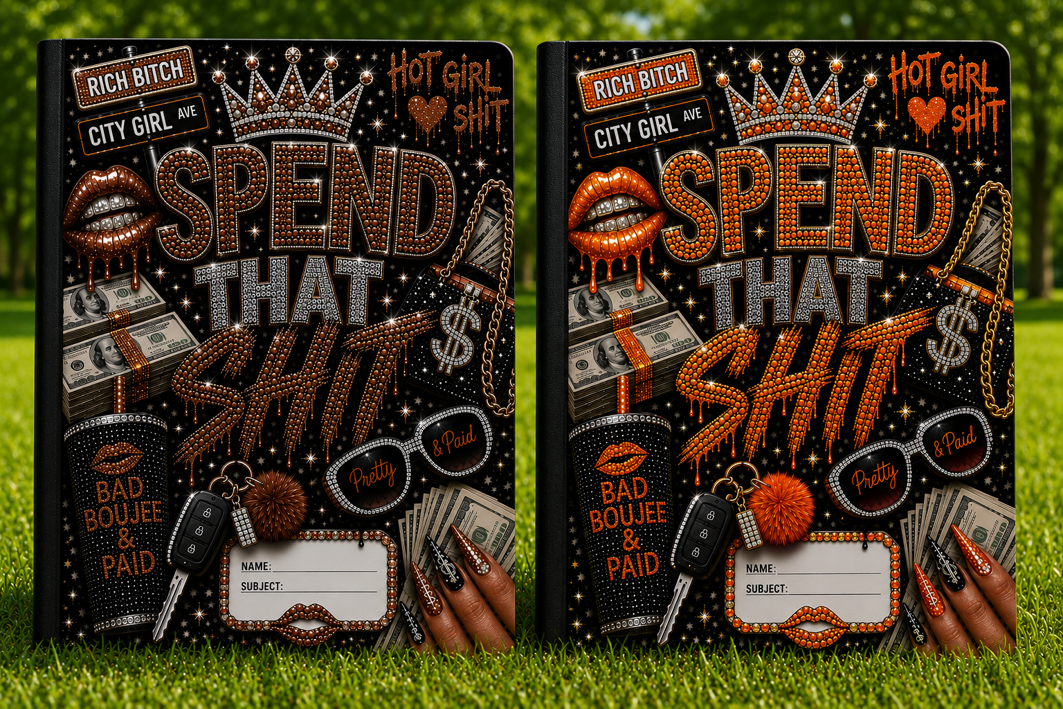 Spend That Sh*t Faux Bling Composition Notebook | Glam Journal | Trendy School Notebook | Handmade College Ruled Notebook