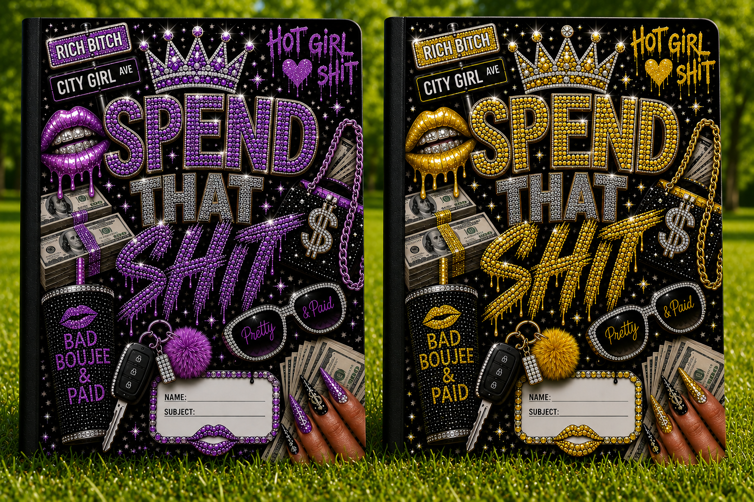 Spend That Sh*t Faux Bling Composition Notebook | Glam Journal | Trendy School Notebook | Handmade College Ruled Notebook