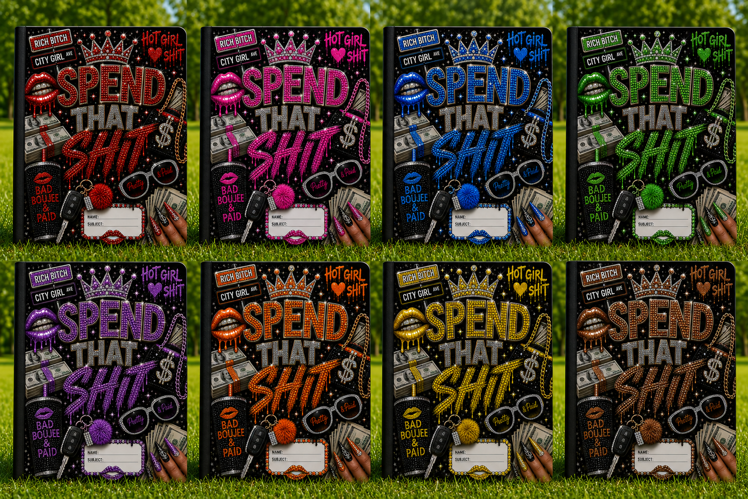Spend That Sh*t Faux Bling Composition Notebook | Glam Journal | Trendy School Notebook | Handmade College Ruled Notebook