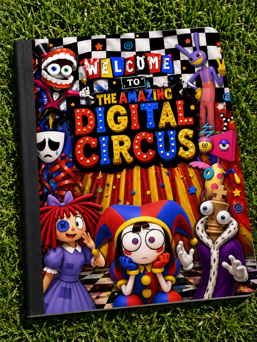 Amazing Digital Circus Inspired Composition Notebook | Colorful Circus Notebook | College Ruled Journal | DIY Cover Option