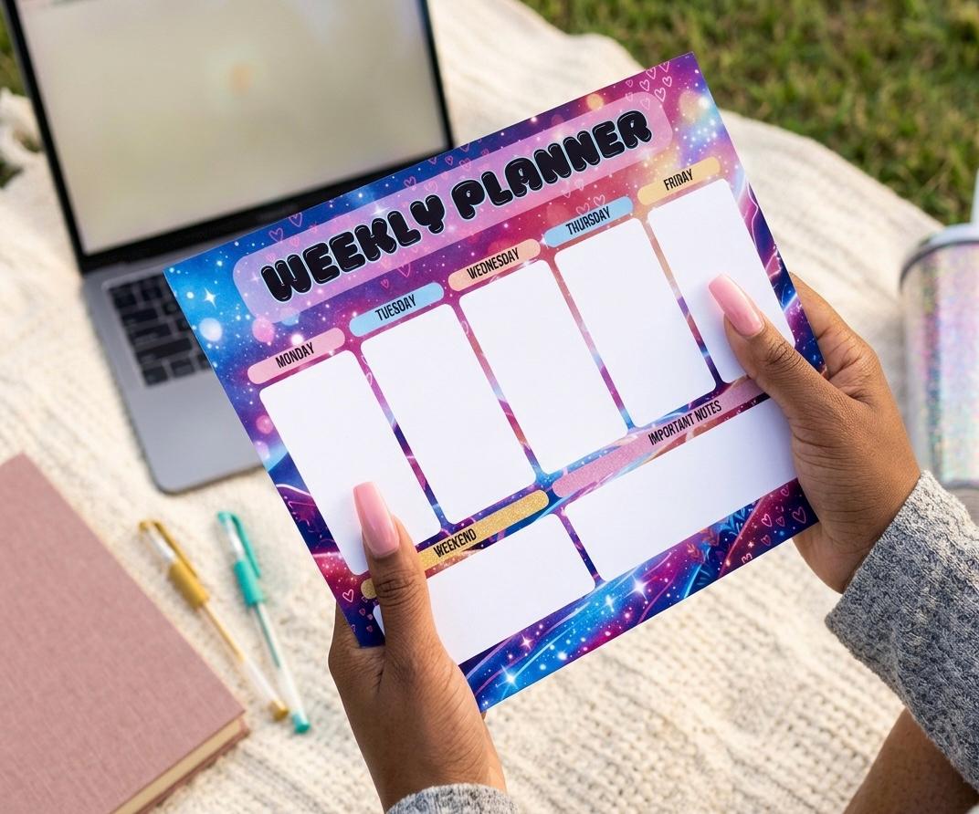 Pastel Weekly Planner Notepad | Landscape Desk Organizer | 30 Sheets, Handmade Productivity Pad